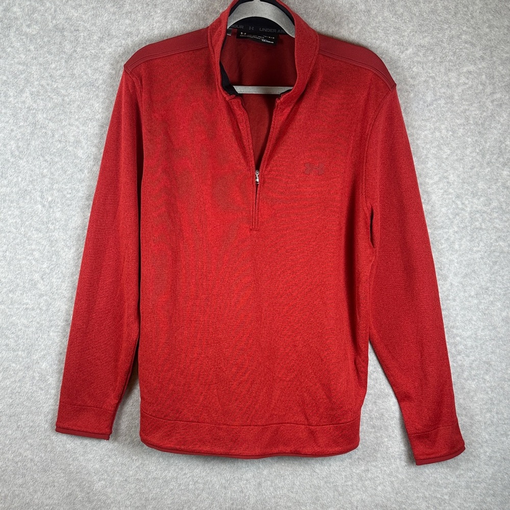Under Armour Men's Large Red Quarter-Zip Pullover Sweater Knit Logo